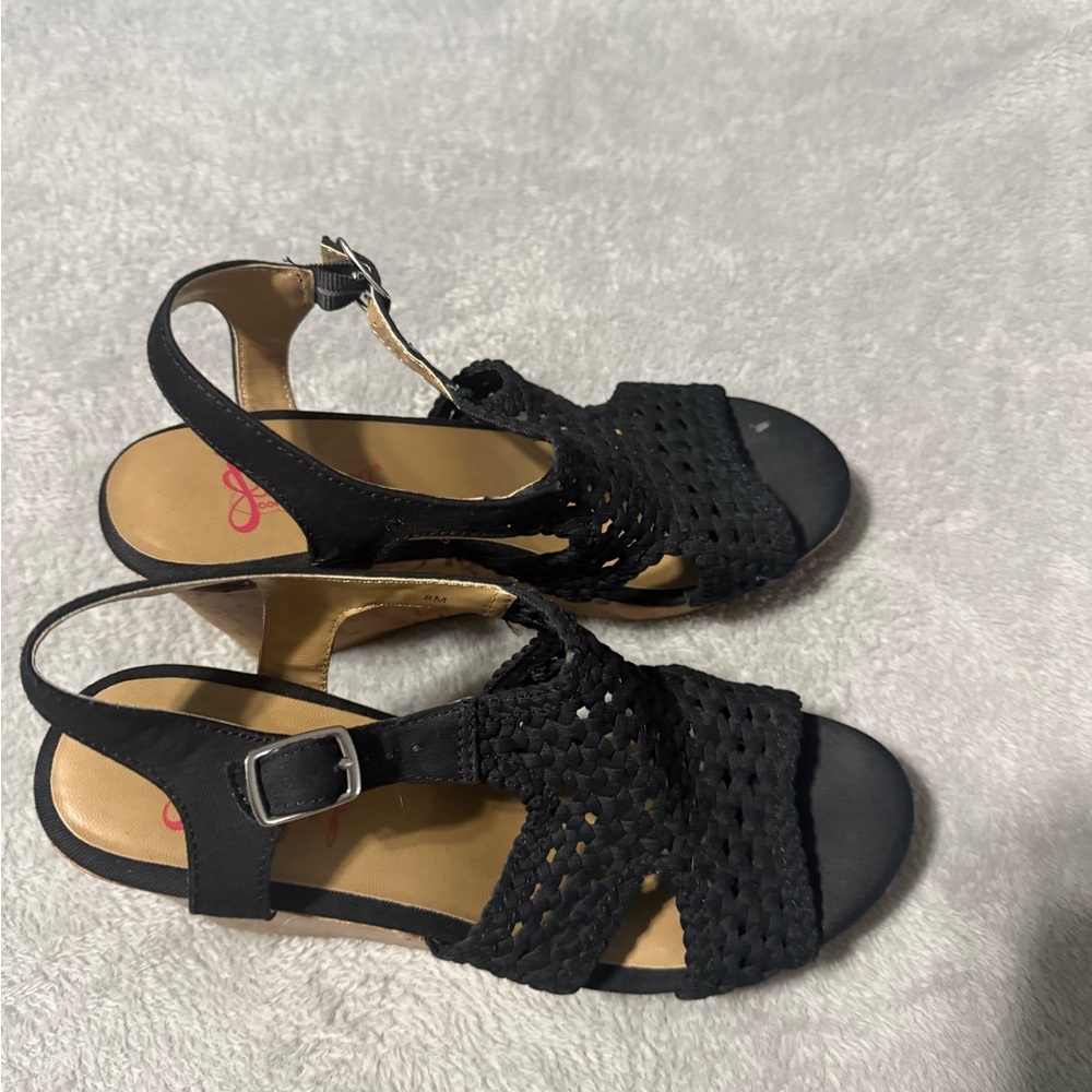 Jellypop Black Textured Wedges